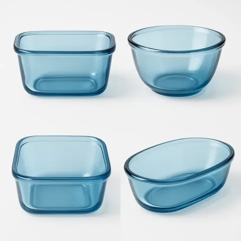 Four Blue Glass Food Containers
