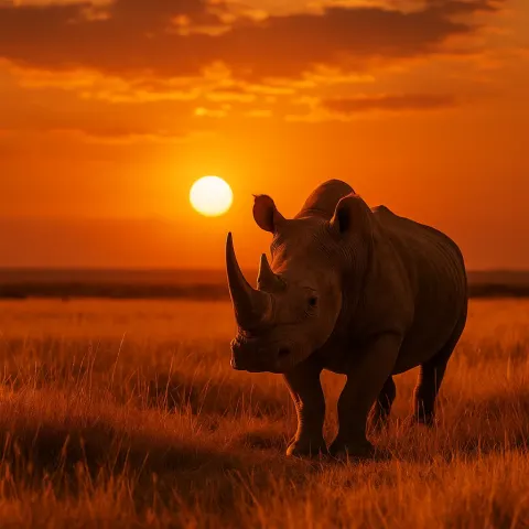 Regal Rhinoceros Positioned in a Sunlit Savanna