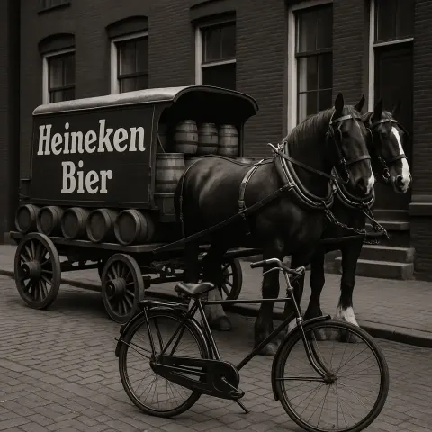Horse-drawn Beer Wagon Labeled "Heineken Bier" Is Parked