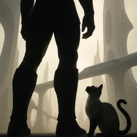 Strong Backlight Sculpts the Imposing Silhouette of a Bare-headed Figure's
