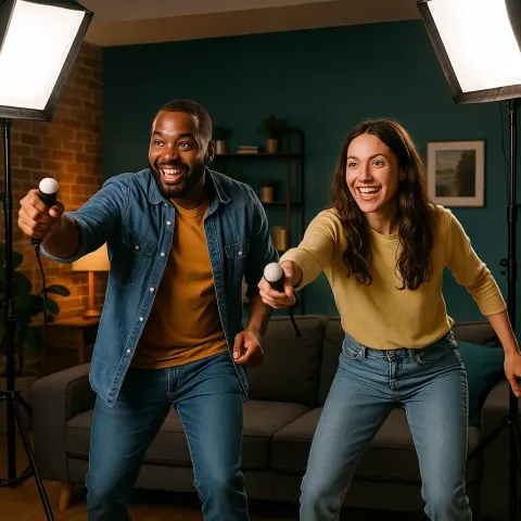 Two People Playing a Motion-controlled Video Game