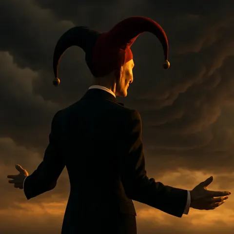 Jester Character Exuding an Auteurial Cinematic Presence Stands Rigidly Formal