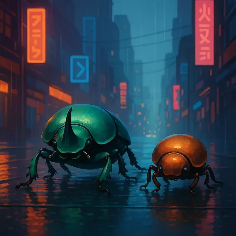 Navigating Rain-slicked Futuristic Cyberpunk Streets with Neon Signs