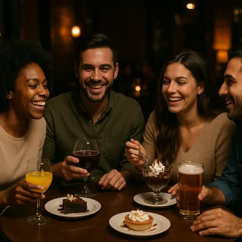 Group of People Seated at a Table in a Dimly