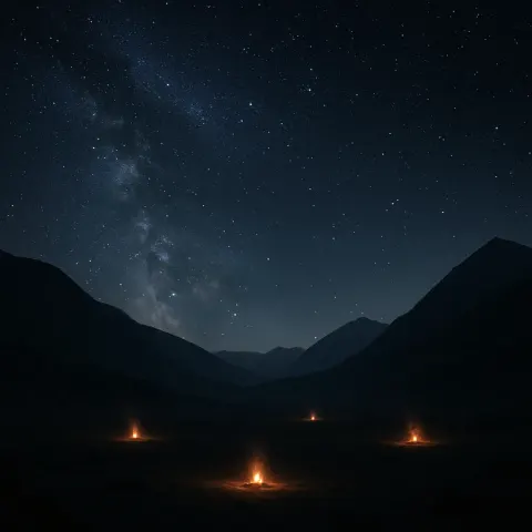 Few Distant Campfires Flicker Like Scattered Embers Across a Vast
