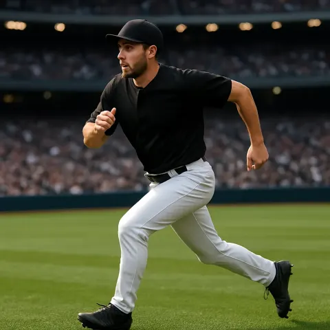 Baseball Player Wearing a Black Jersey and White Pants Runs