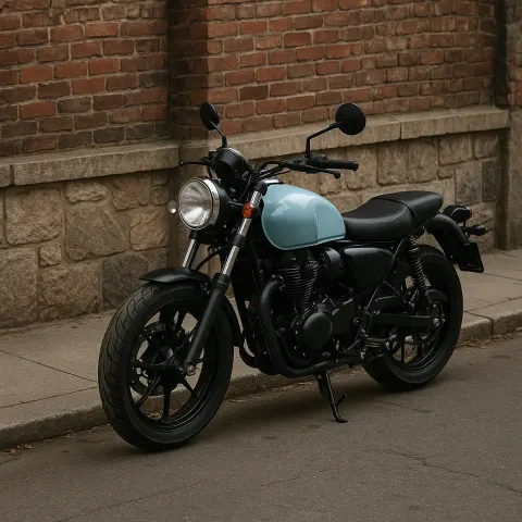 Parked Motorcycle with a Black and Light Blue Design