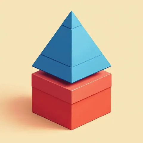 Blue Pyramid Balanced on a Red Box