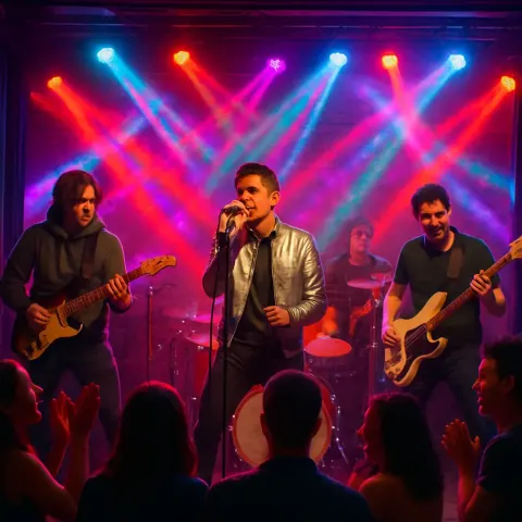 Quartet of Musicians Performs Live on a Snug Stage