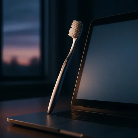 Sleek Silver Toothbrush with Gently Curved Bristles Rests