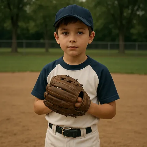 Young Baseball Player Stands on a Dirt Field