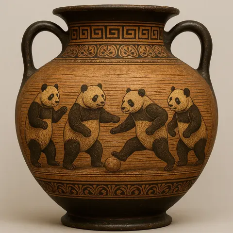 Image of a Historic Greek Vase Displaying Artwork of Pandas