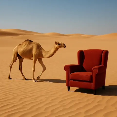 Solitary Camel Moves Languidly Through the Golden Desert