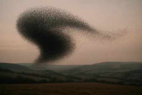 Immense Flock of Starlings Creates