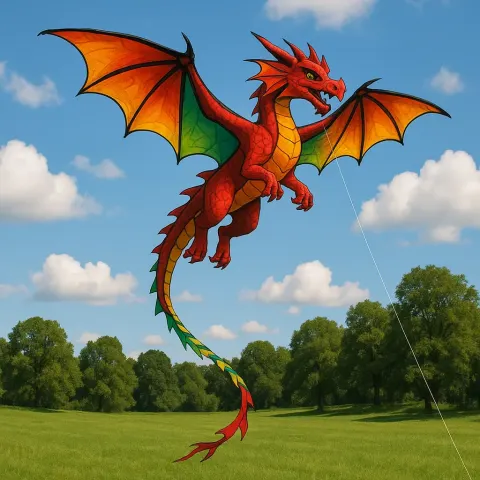 Dragon-shaped Kite Is Flying in the Sky