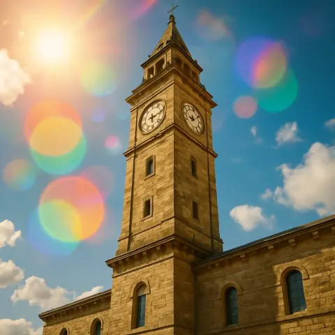 Tall Clock Tower in a Historic Stone Building
