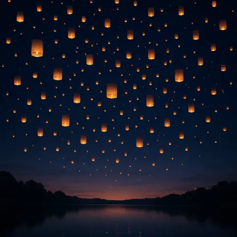 Vast Flotilla of Hundreds of Glowing Paper Lanterns Drifts Slowly