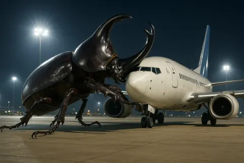 Under the Glare of Bright Airport Floodlights