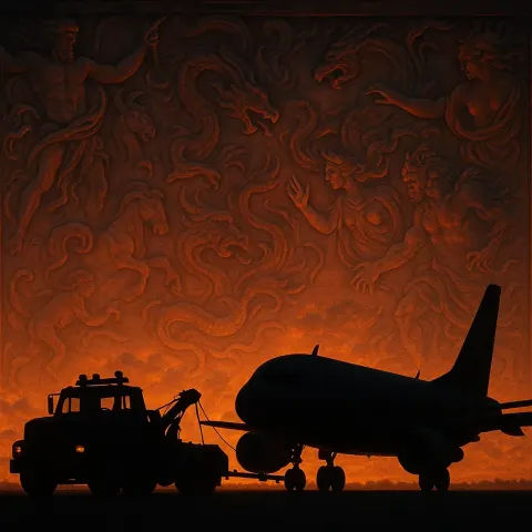 Tow Truck Tows a Plane