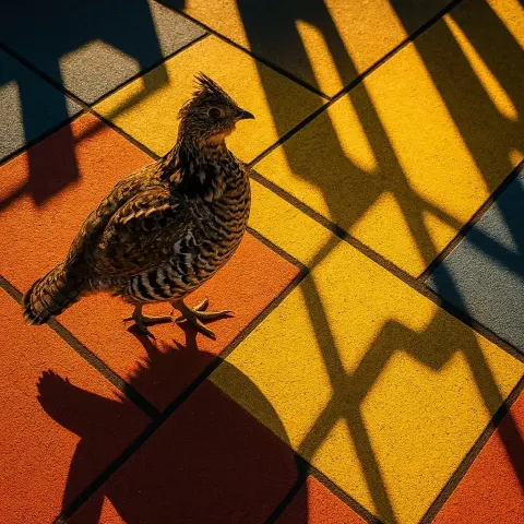 Single Ruffed Grouse on a Sunny Playground Is Dramatically Side-lit