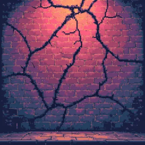 Cracked Retro Wall in Vivid Pixels