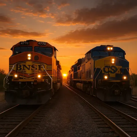 Two Trains Moving Past One Another on Side-by-side Rails