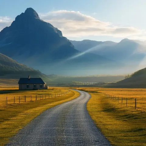 Lonely House Beneath a Towering Mountain