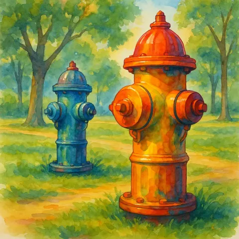 Artistic Depiction of a Pair of Vibrant Fire Hydrants