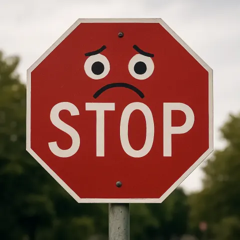 Melancholy Stop Sign Uses its Gloomy Demeanor to Reduce