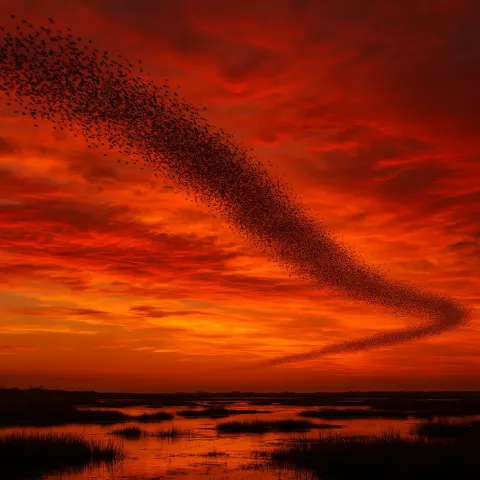 Innumerable Migrating Birds Form a Vast