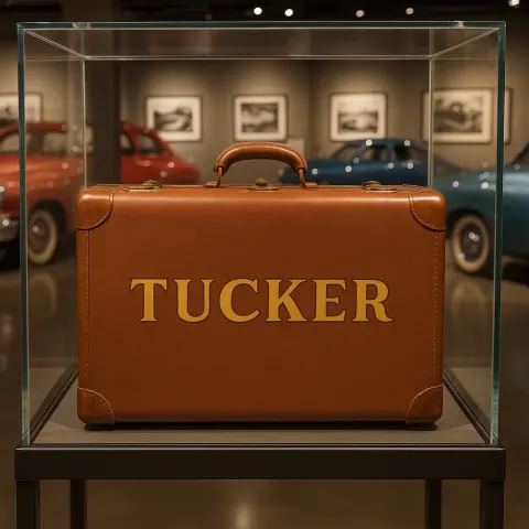 Vintage Tucker Luggage Piece Displayed in a Glass Case