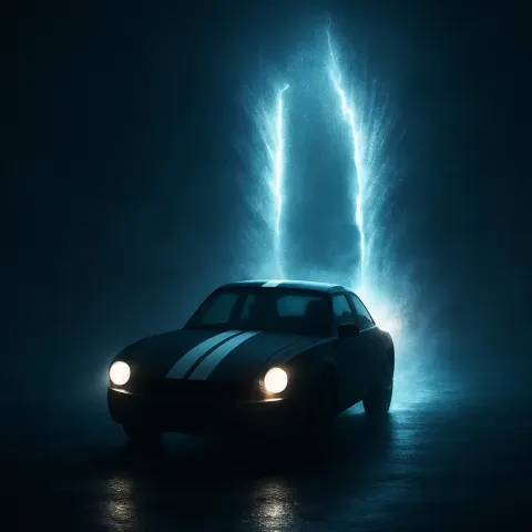 Minimalist Passenger Car with Bold Racing Stripes