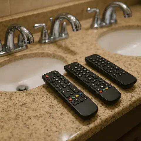 Lifelike Scene That Includes Three Bathroom Taps