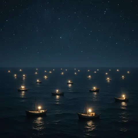 Multitude of Tiny Fishing Boats