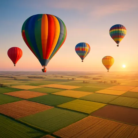 Few Brightly Colored Hot Air Balloons Drift Serenely