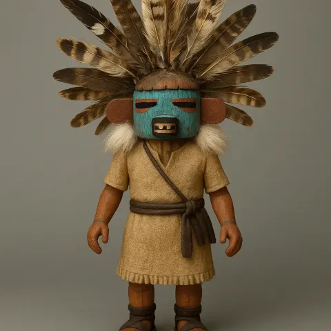 Kachina Doll Dressed in a Beige Tunic and Dark Leather
