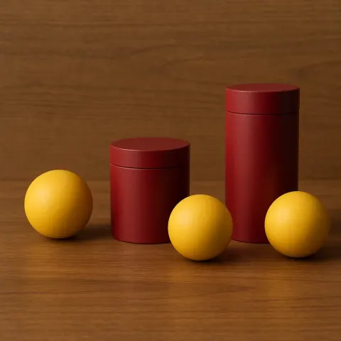 Wooden Surface Holds Three Spheres