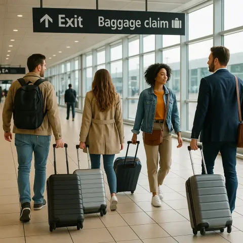 Passengers Move Through the Airport Terminal