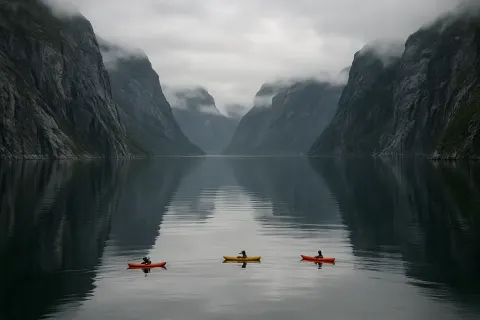 Few Tiny Kayaks Glide Like Water Striders Across the Immense