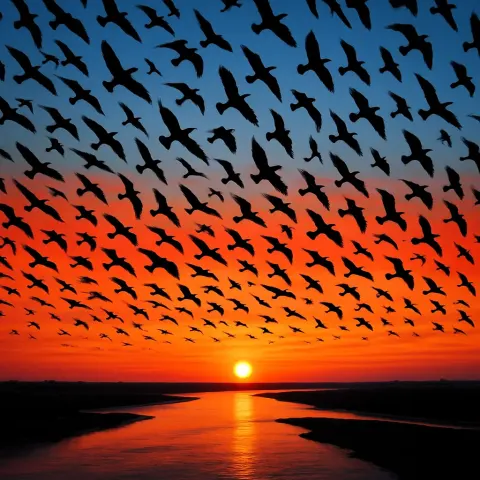 Hundreds of Silhouetted Birds Create a Vast