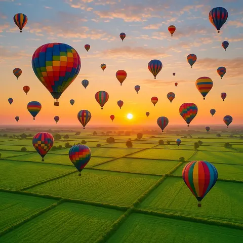 Innumerable Colorful Hot Air Balloons Drift Serenely