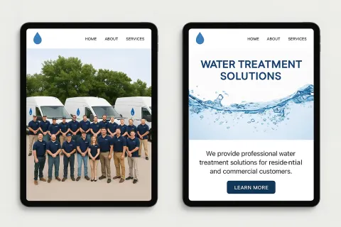 Two Tablet Screens Display a Water Treatment Company's Website