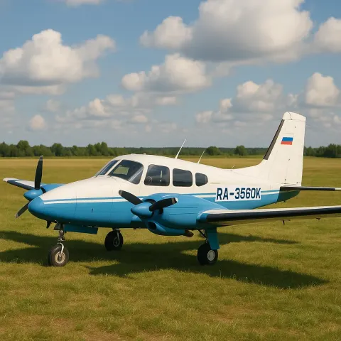 Small Blue and White Twin-engine Airplane