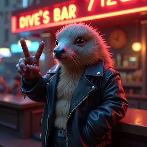 Leather Clad Platypus Outside a Dive Bar