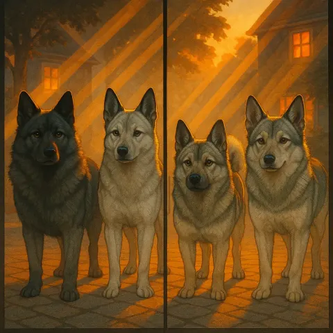 Four Distinct Norwegian Elkhounds—one with a Dark Grey Coat