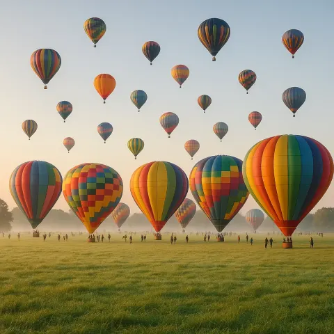 Large Gathering of Diverse Hot Air Balloons Prepares for Mass