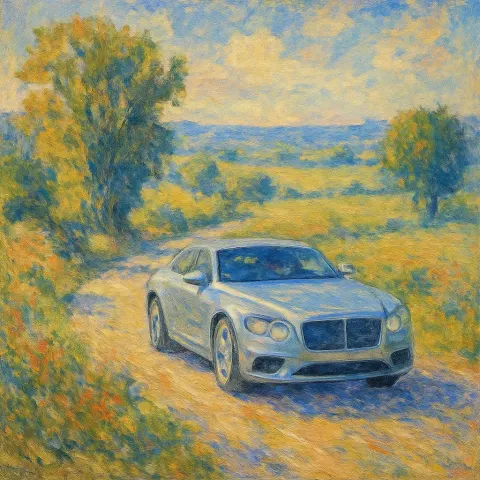 Painting in Monet's Style Depicting a High-end Car Cruising