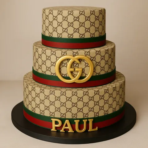 Three-tier Cake Designed with Gucci-inspired Patterns