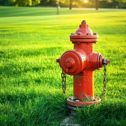 Red Hydrant on Lush Painted Grass