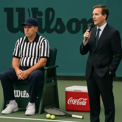Seated Referee in Striped Uniform Rests